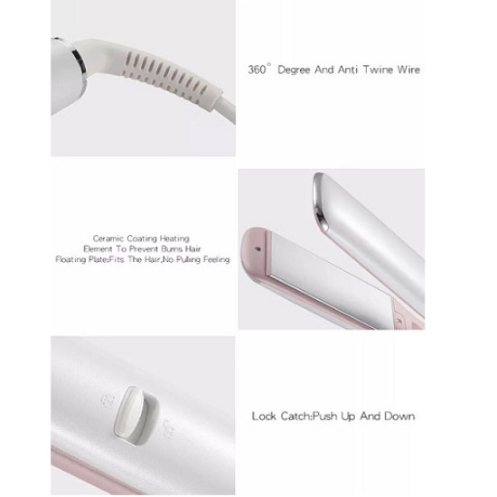 HTC Πρέσα Μαλλιών με Κεραμικές Πλάκες 50W Λευκή-ροζ