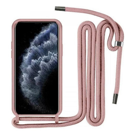 Ροζ θήκη σιλικόνης για Apple iPhone 12 Pro Max 6,7'' με Λουρί