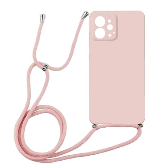 Ροζ θήκη σιλικόνης για Apple iPhone 12 / 12 Pro 6,1'' με Λουρί