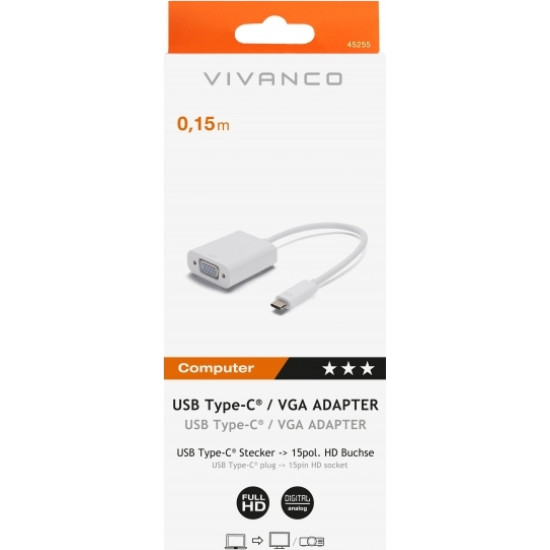 Vivanco Μετατροπέας USB-C male σε VGA female Λευκό